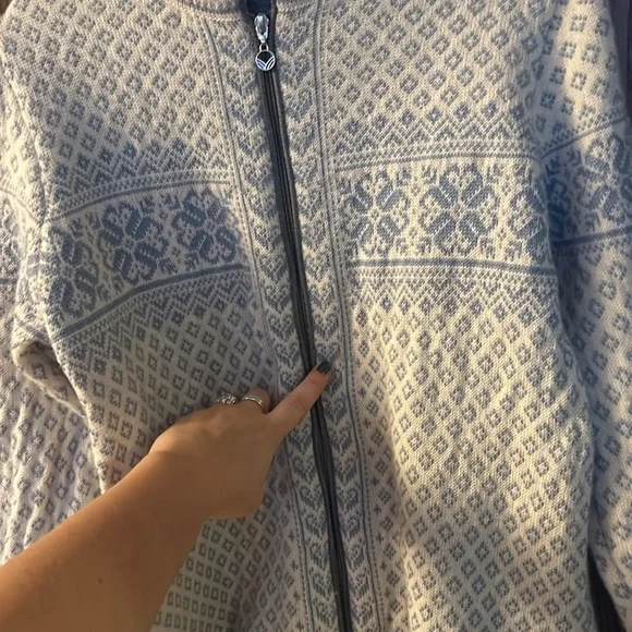 Dale of Norway Sunniva Sweater Baby Blue White Zip Up Cardigan Wool Fair Isle XL - Picture 7 of 11